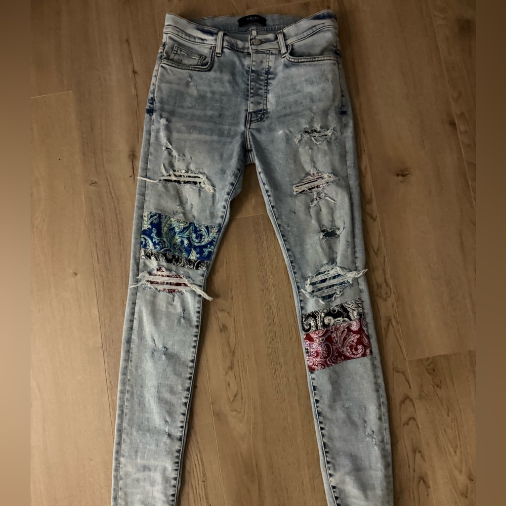 AMIRI Light blue bandana Jeans